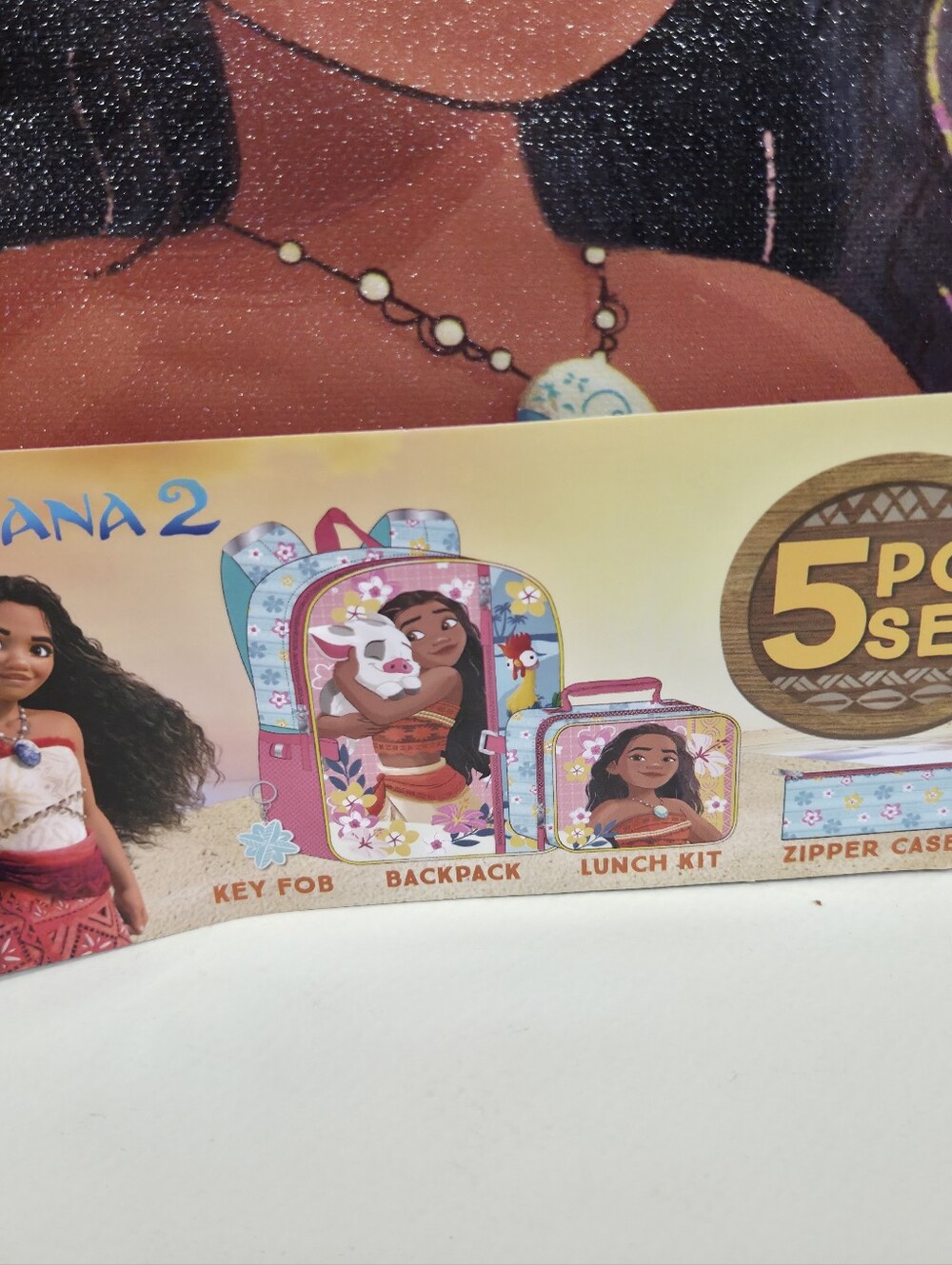 Moana 2 Kids Backpack, Pink Blue Tropical. 5PC Set Disney Moana School Supplies - Picture 3 of 7